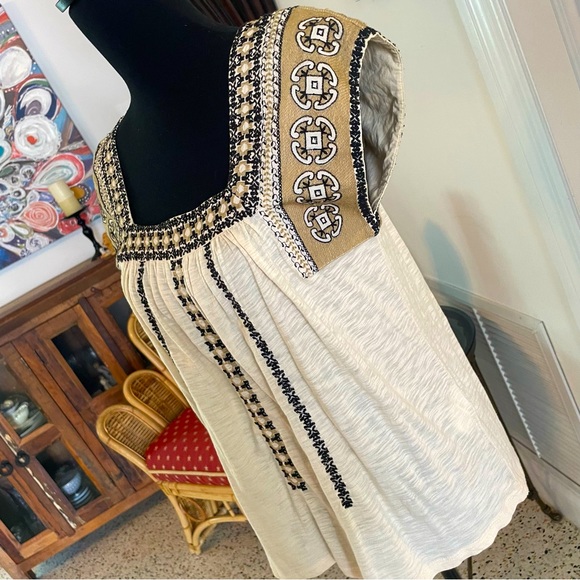 LUCKY BRAND Embroidered Sleeveless Pullover Peasant Cream Knit Loose Top! Small - Picture 3 of 11